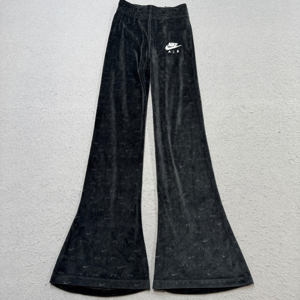 Nike Air Pants Women's XS Black Velour Flare Leg Swoosh Velvet Athleisure Lounge